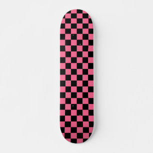 Rosa Black Checkated Mönster Mini Skateboard Bräda 18,5 Cm
