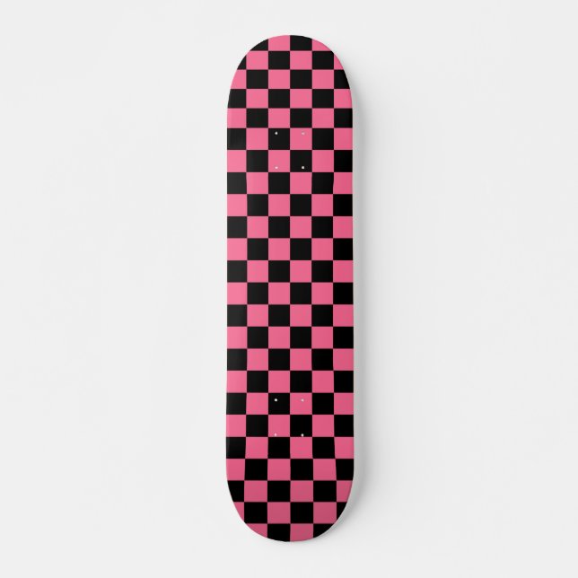 Rosa Black Checkated Mönster Mini Skateboard Bräda 18,5 Cm (Framsida)