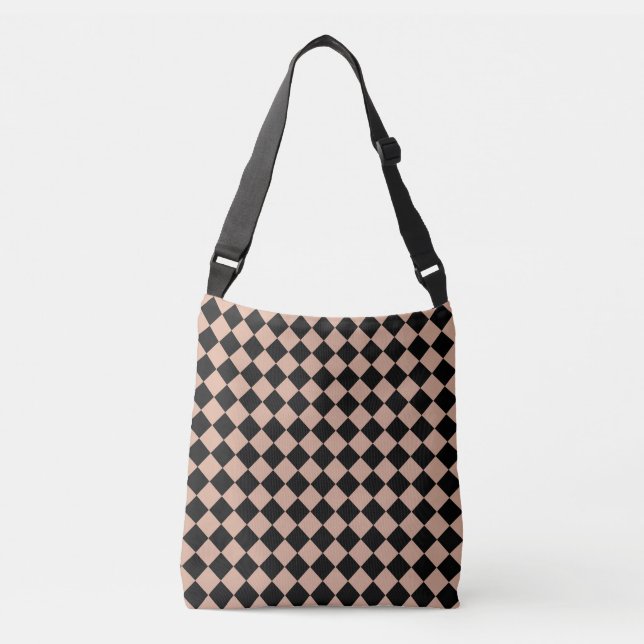 Rosa Black Checker Diamond Mönster Crossbody Tote Axelväska (Framsida)