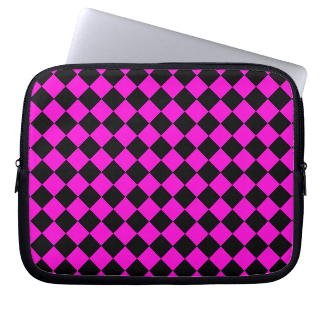 Rosa Black Checker Diamond Mönster Laptop Fodral (Framsidan)