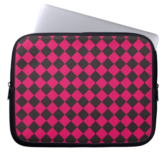 Rosa Black Checker Diamond Mönster Laptop Fodral (Framsidan)