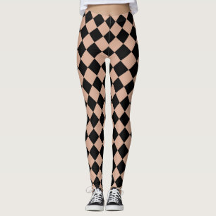 Rosa Black Checker Diamond Mönster Leggings