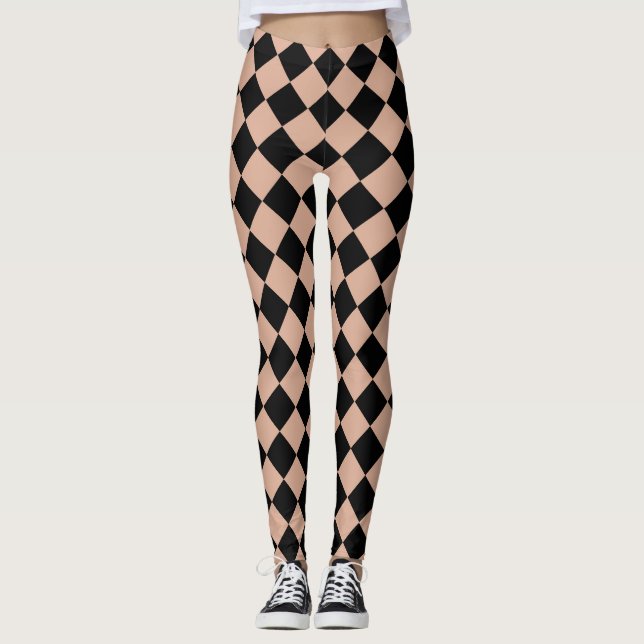 Rosa Black Checker Diamond Mönster Leggings (Framsida)