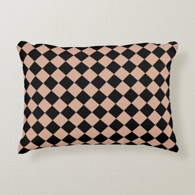Rosa Black Checker Diamond Mönster Prydnadskudde (Framsidan)