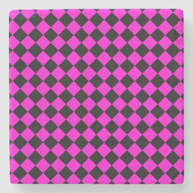 Rosa Black Checker Diamond Mönster Stenunderlägg (Framsidan)