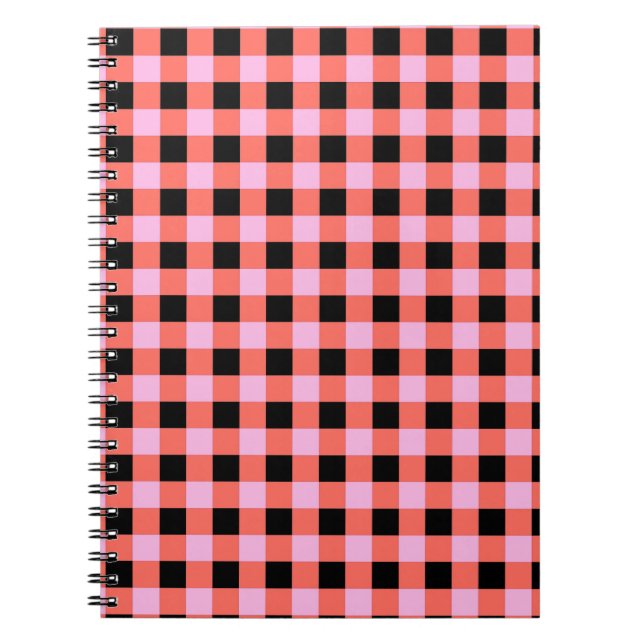 Rosa Black Checkered Gingham Mönster Anteckningsbok (Framsidan)