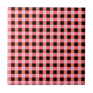 Rosa Black Checkered Gingham Mönster Kakelplatta