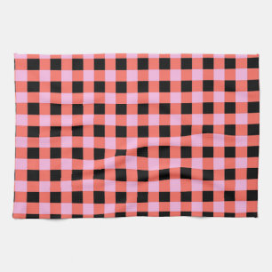 Rosa Black Checkered Gingham Mönster Kökshandduk