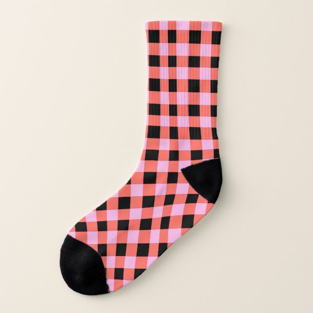 Rosa Black Checkered Gingham Mönster Strumpor (Vänster utanför)