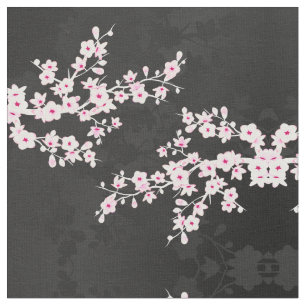 Rosa Black Cherry Blommar Mönster Fabric Tyg