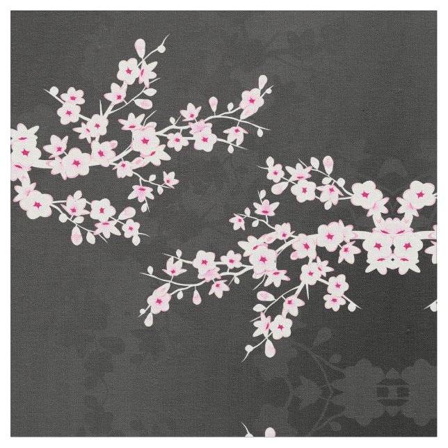 Rosa Black Cherry Blommar Mönster Fabric Tyg (Närbild)