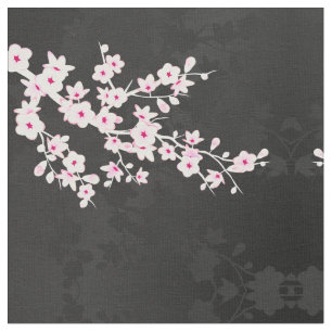 Rosa Black Cherry Blommar Mönster Fabric Tyg