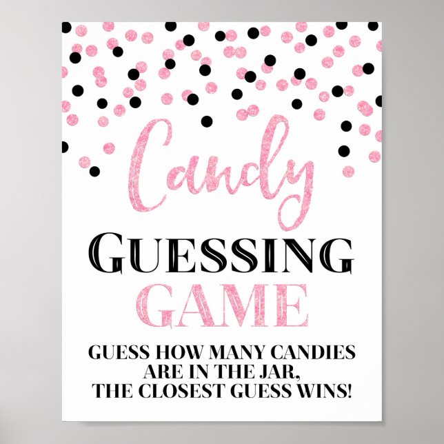 Rosa Black Confetti Candy Guessing Game Sign Poster (Framsidan)