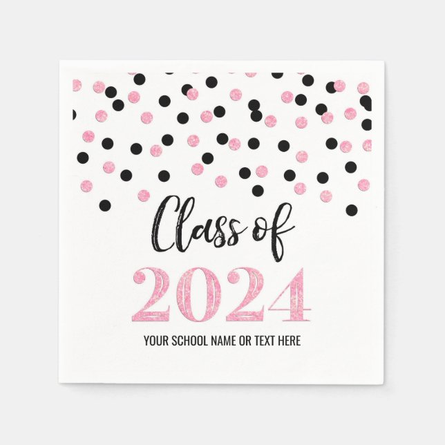 Rosa Black Confetti klass 2024 Napkins Pappersservett (Framsidan)
