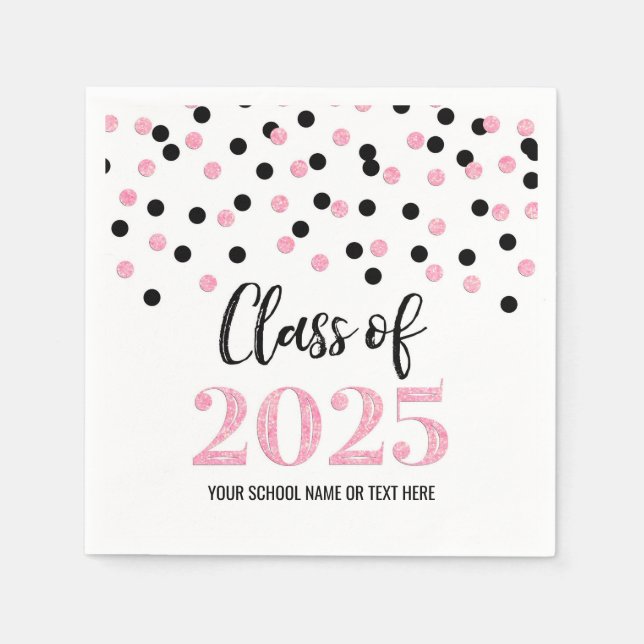 Rosa Black Confetti klass 2025 Napkins Pappersservett (Framsidan)