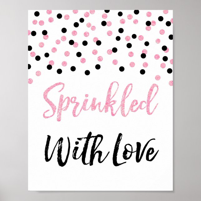 Rosa Black Confetti Sprinkled med Kärlek-tecken Poster (Framsidan)
