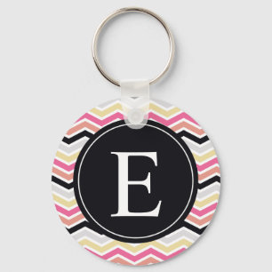 Rosa Black Coral Chevron Monogram Nyckelring