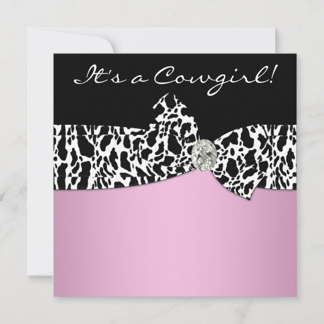 Rosa Black Cow Print Cowgirl Baby Shower Inbjudningar (Framsida)