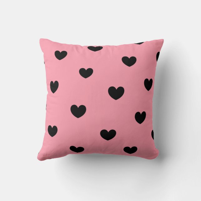 Rosa Black Cute Mysigt Modern Romantic Chic Heart Kudde (Baksida)