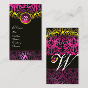 ROSA BLACK DAMASK AMETHYST MONOGRAM Fuchsia Guld Visitkort