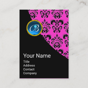 ROSA BLACK DAMASK BLUE SAPPHIRE GEMSTONE MONOGRAM VISITKORT