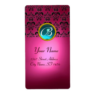 ROSA BLACK DAMASK MONOGRAM, akvamarinturkvas Fraktsedel