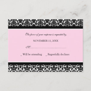 Rosa Black Damask OSA Bröllop Card Kort