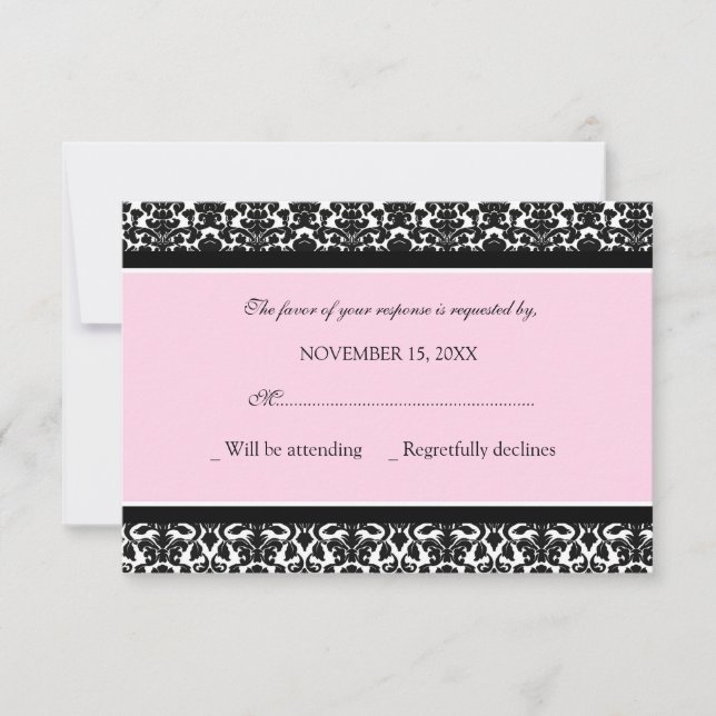 Rosa Black Damask OSA Bröllop Card Kort (Framsida)