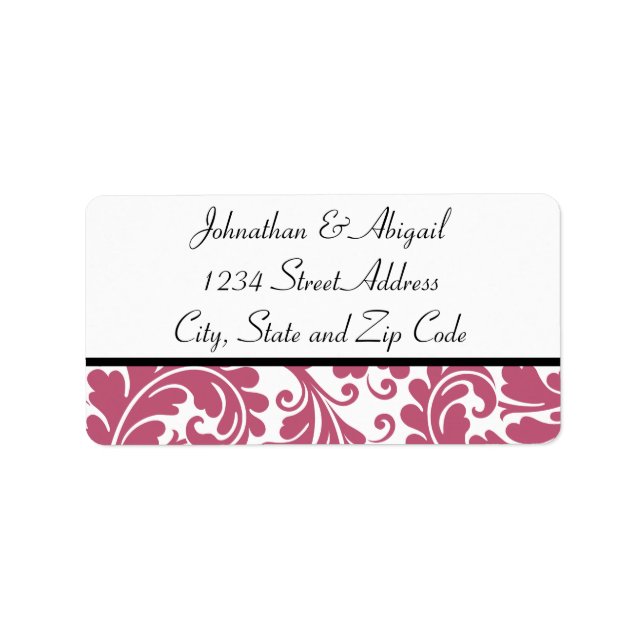 Rosa Black Damask Pattern Adressetikett (Framsidan)