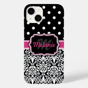 Rosa Black Damask Polka dots Mönster Monogram
