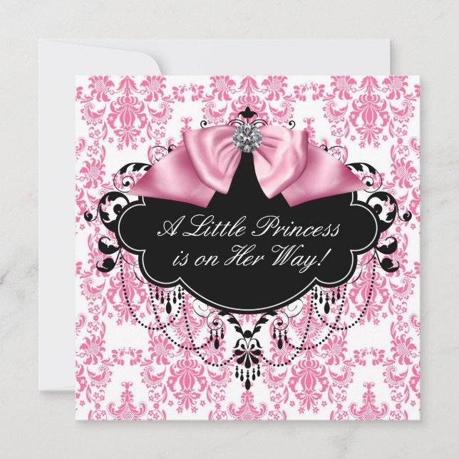 Rosa Black Damask Princess Baby Shower Inbjudningar (Framsida)