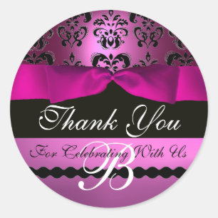 ROSA BLACK DAMASK RIBBON MONOGRAM Lila Violet Runt Klistermärke