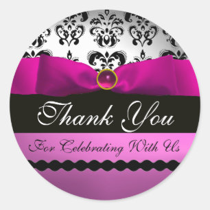 ROSA BLACK DAMASK RIBBON MONOGRAM Lila Violet Runt Klistermärke