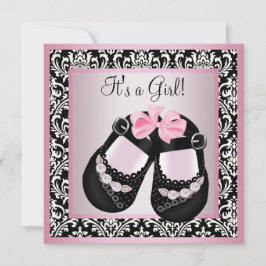 Rosa Black Damask Shower Flicka Inbjudningar