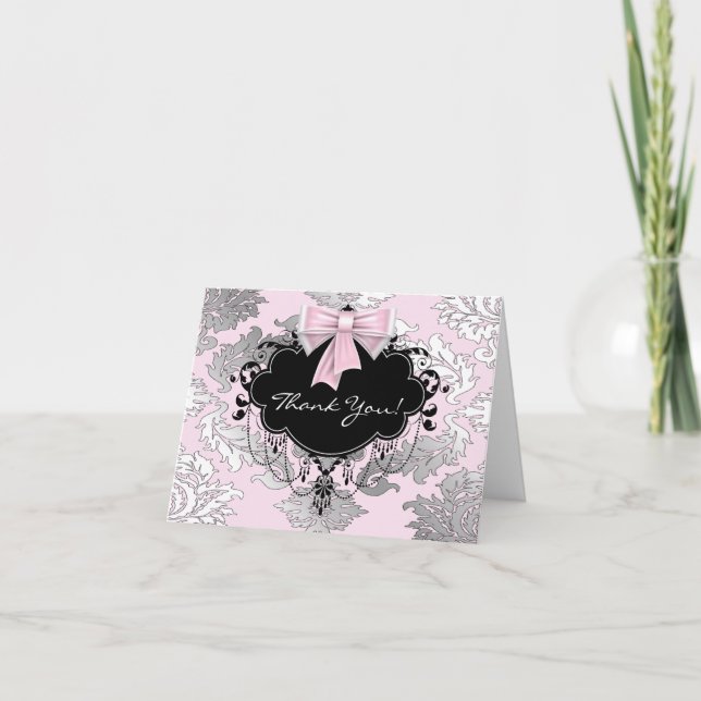 Rosa Black Damask - tack för dina kort (Framsida)