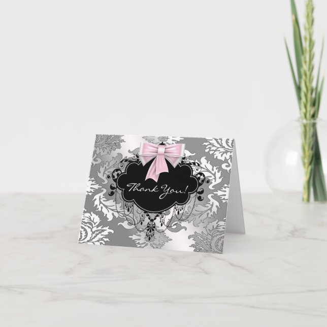 Rosa Black Damask - tack för dina kort (Framsida)