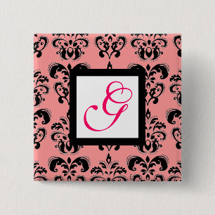 ROSA BLACK DAMASK WHITE SQUARE MONOGRAM Fuchsia Knapp