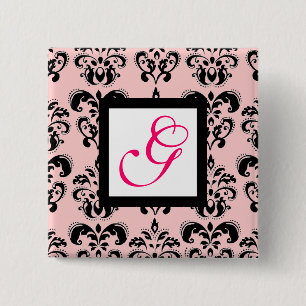 ROSA BLACK DAMASK WHITE SQUARE MONOGRAM Fuchsia Knapp
