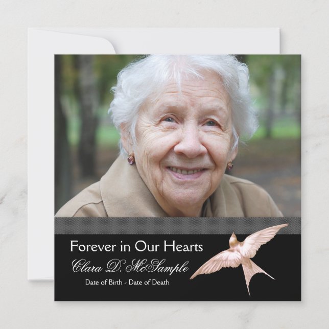 Rosa Black Dove Womans Photo Funeral Meddelanden Inbjudningar (Framsida)