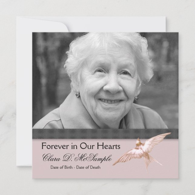 Rosa Black Dove Womans Photo Funeral Meddelanden Inbjudningar (Framsida)