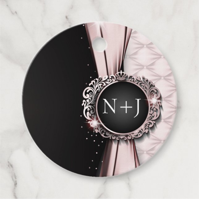 Rosa & Black Elegant Luxury Bröllop Gåvor Etiketter (Framsida)