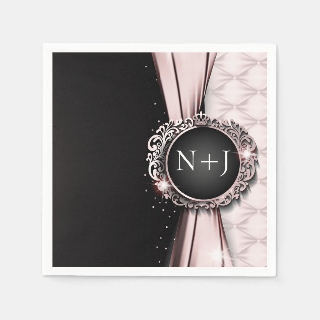 Rosa & Black Elegant Luxury Bröllop Pappersservett (Framsidan)