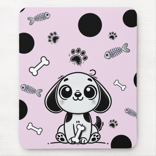Rosa & Black Fish Bones Puppy Hund Cute Office Musmatta (Framsidan)