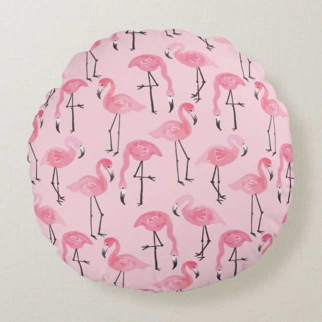 Rosa bläck flamingo, tropisk sommarvin mönster rund kudde (Framsidan)