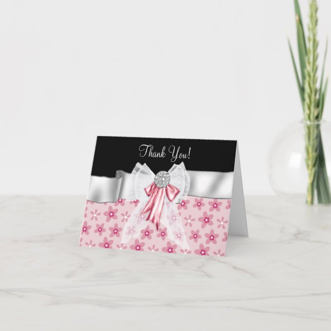 Rosa Black Flowers Bow Tack Cards (Framsida)