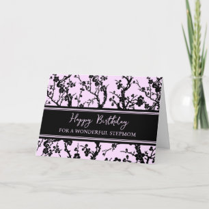Rosa Black Flowers Stepmamma Birthday Card Kort