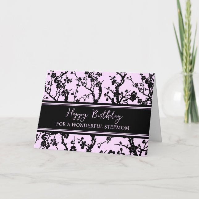 Rosa Black Flowers Stepmamma Birthday Card Kort (Framsida)