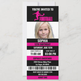 Rosa Black Football Biljett Birthday Photo Inbjudningar