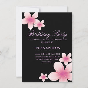 Rosa & Black Frangipani Birthday Inbjudan