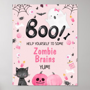 Rosa Black Girl Boo Halloween Födelsedagsfest Sign Poster